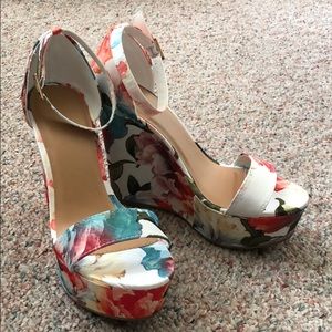 Floral open toe wedge